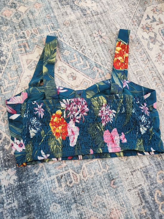Forever 21 Teal Floral Button-Front Crop Top - Picture 2 of 3